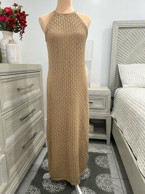 Boston Proper Camel Knit Halter Maxi Dress